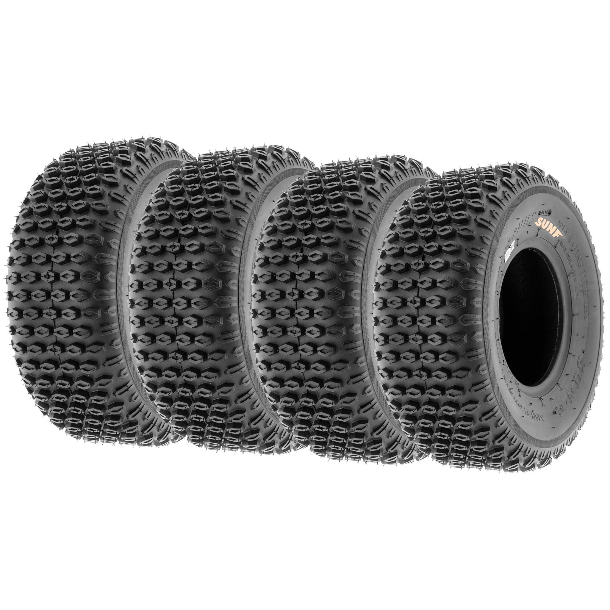 Set of 4 SunF A012 XC Knobby 19x7-8 ATV Tires - All Terrain Tubeless 2-Ply for Go-Karts & UTVs - Perfect for Off-Road Trails, Mud Riding & Dirt Track Racing