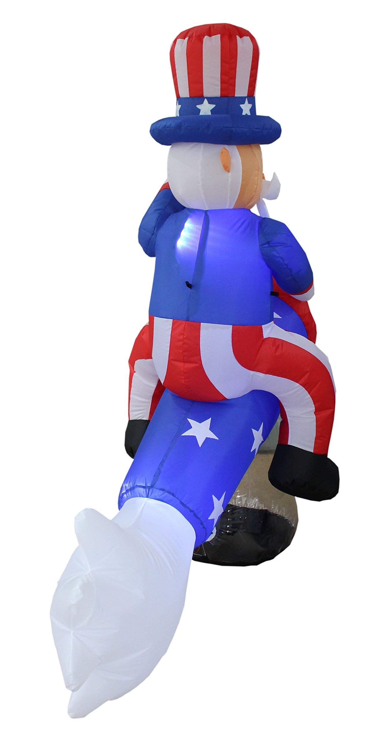 4ft Inflatable Easter Bunny with Cart & 6ft Inflatable Uncle Sam on Rocket Ship - Patriotic Party Decorations Bundle for Easter & Independence Day Celebrations, Backyard Decor, Holiday Events