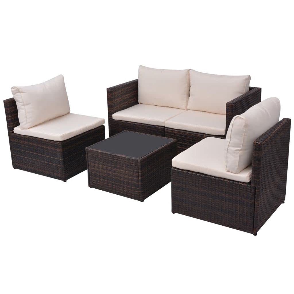13-Piece Brown Poly Rattan Garden Sofa Set with Coffee Table & Cushions - Outdoor Patio Furniture, Sectional Conversation Set for Backyard, Poolside & Deck Relaxation