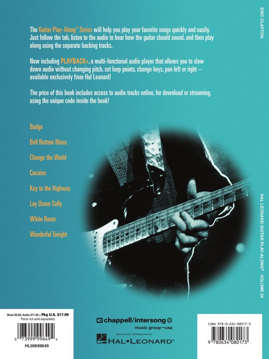 Eric Clapton Guitar Play-Along Book Vol. 24 with Online Audio - Hal Leonard Guitar Series | Learn Classic Rock Songs for Practice & Performance