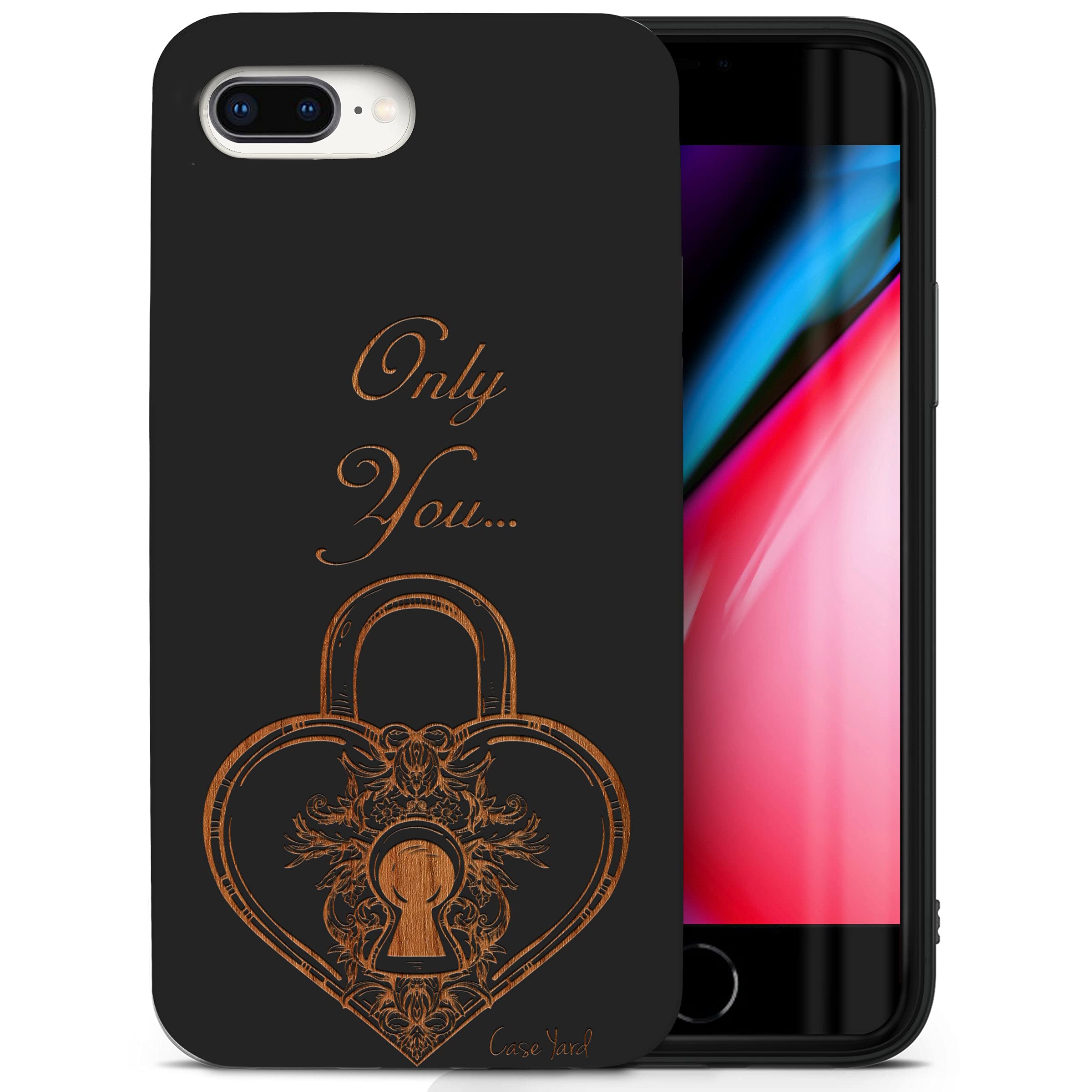 Custom Laser Engraved Wood Phone Case for iPhone 8 Plus - Personalized 'Only You' Design in Black - Slim Fit Shockproof Protective Cover for Men & Women - Perfect for Everyday Use, Travel & Gifts
