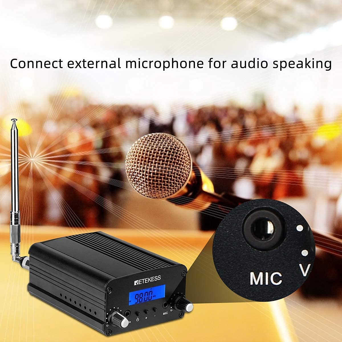Retekess TR509 FM Transmitter for Church - Dual Mode Long Range Stereo Broadcast System with PR13 Portable FM Radio Receiver & Earphones | Perfect for Drive-in Movies, Parking Lots, Car Clubs, Schools, and Outdoor Events