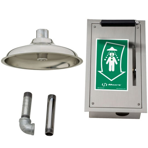 Haws 8164 Recessed Stainless Steel Ceiling Mounted Drench Shower - Emergency Safety Shower for Laboratories, Factories & Chemical Workplaces