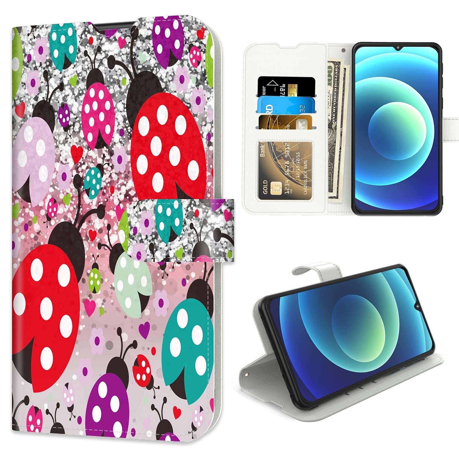 Premium PU Leather iPhone 12 Pro Max Wallet Case (6.7 inch 2020) - Shockproof Protective Cover with Card Slots & Magnetic Closure | Ladybug Design | Perfect for Everyday Use, Travel & Business Meetings