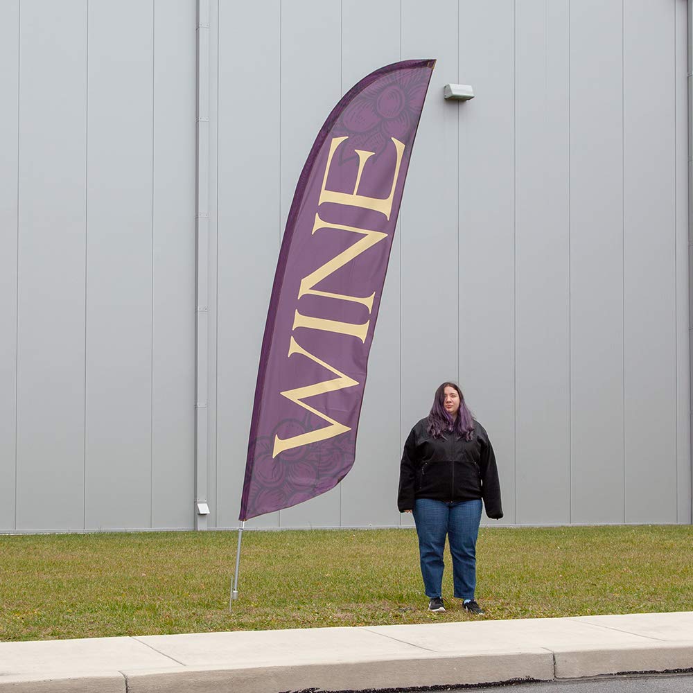 Vispronet 13.5ft Wine Feather Flag Kit with Pole Set, Ground Stake, Cross Base & Weight Bag - Durable Business Advertising Flags for Storefronts, Restaurants, Events & Outdoor Sales - Made in USA