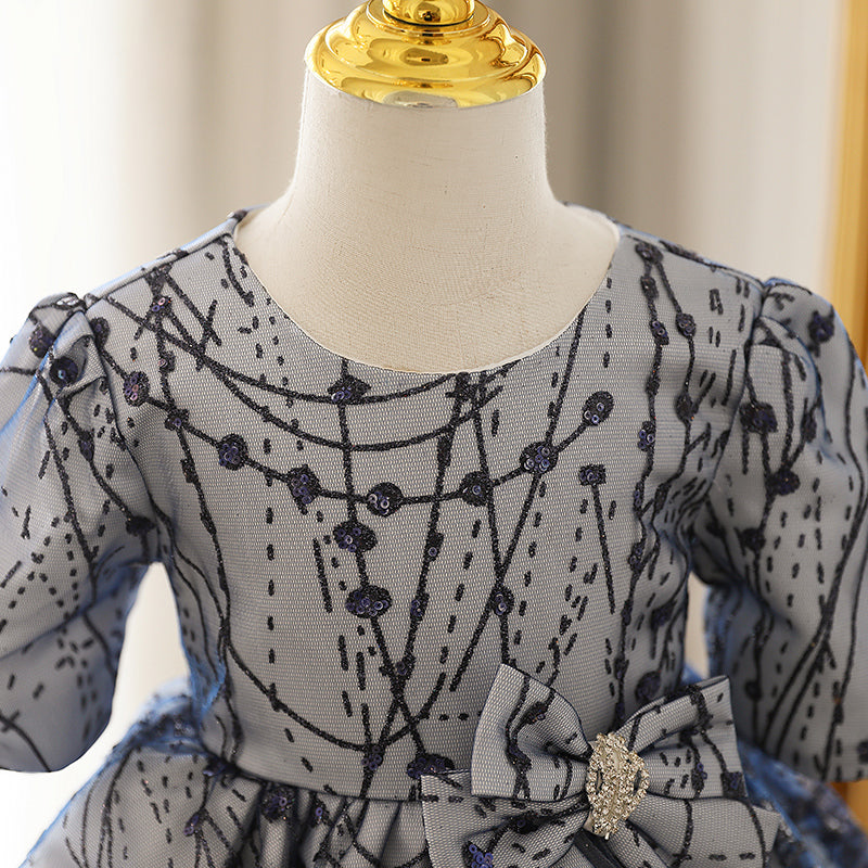 Navy Blue A-Line Lace Flower Girl Dress with Bow - Perfect for Weddings, Baptisms & Special Occasions