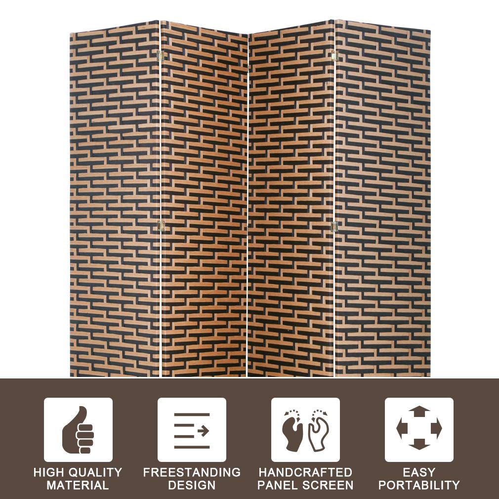 4 Panel Wooden Room Divider Screen - Handcrafted Woven Mesh Design, Folding Portable Partition for Home & Office - Perfect for Creating Privacy Spaces, Room Separation, and Decorative Accents