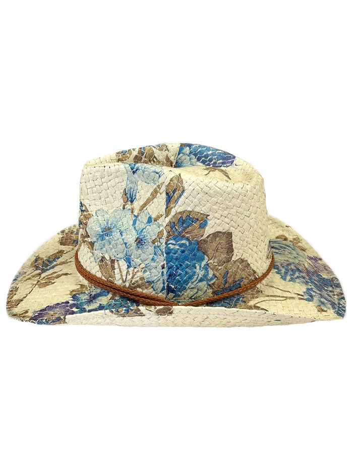 Rockmount 2121 Women's Western Cowgirl Hat - Violet & Green Straw Hat with Floral Print | Perfect for Rodeo, Country Music Festivals & Summer Outfits