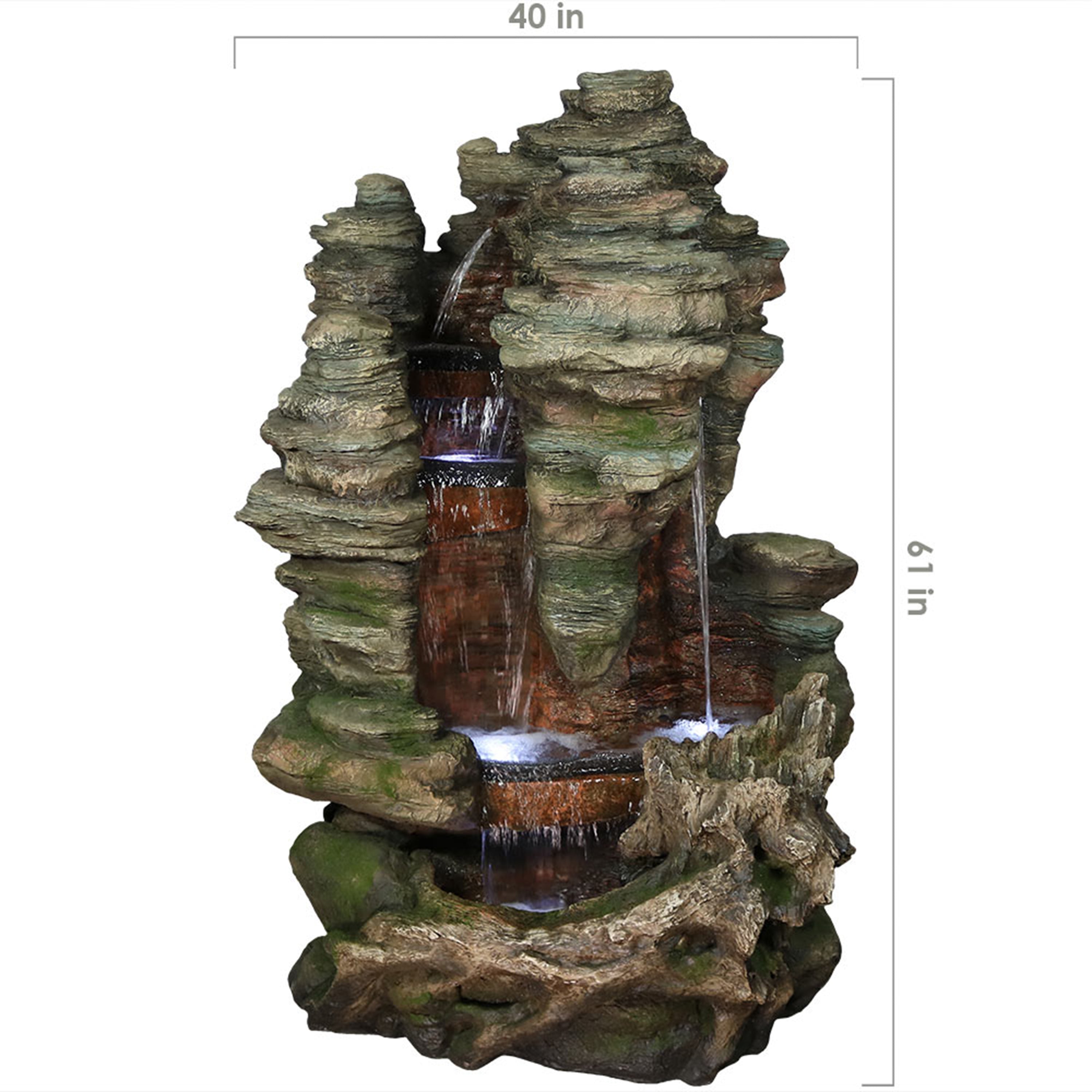 Sunnydaze Flat Rock Summit Large Outdoor Waterfall Fountain with LED Lights - 61 Inch Height, Modern Garden Water Feature for Patio, Yard & Landscape Decor | Relaxing Ambient Lighting for Backyard, Poolside & Outdoor Living Spaces