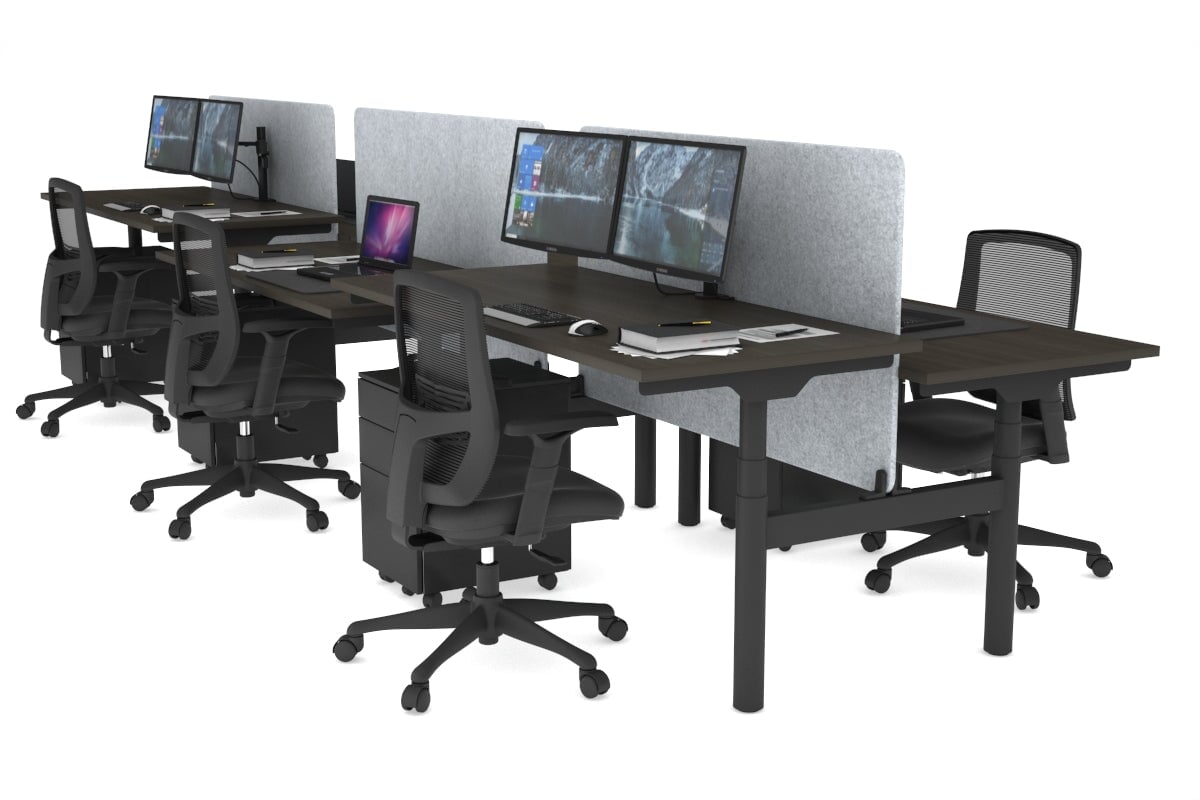 Flexi Premium Height Adjustable 6-Person H Bench Workstation - Black Frame [1800L x 700W] - Ideal for Office, Coworking Spaces & Home Offices