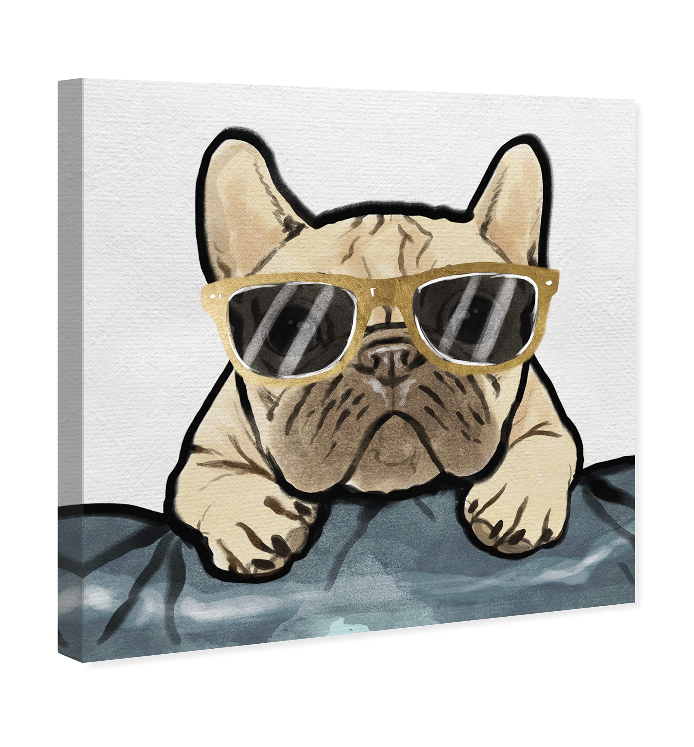 Gold Glasses Nerdy Frenchie Canvas Wall Art Print by Oliver Gal - Modern Animal Decor for Living Room, Bedroom & Office