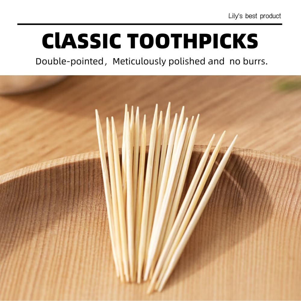 Premium 1200-Count Bamboo Toothpicks - Natural Wooden Toothpicks for Teeth Cleaning, Appetizers, BBQ, Fruits & Cocktails | Eco-Friendly Double-Pointed Toothpicks for Parties, Restaurants & Home Use