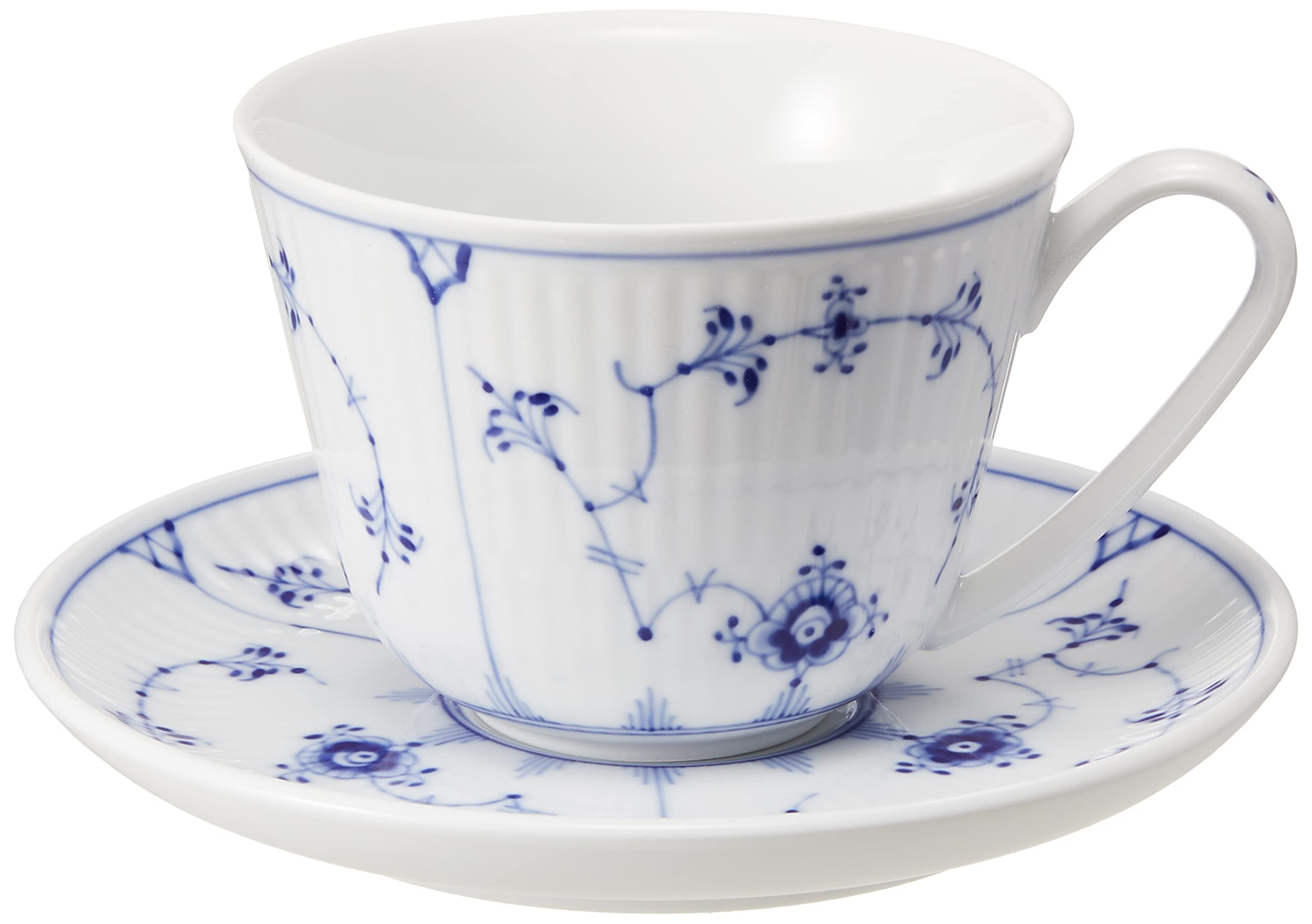 Royal Copenhagen Blue Fluted Plain Cup & Saucer Set - 8.5 oz (240 ml) Fine Porcelain Tea Cup - Elegant Wedding Gift, Anniversary Present & Tea Party Essential - Perfect for Bridal Showers, Afternoon Tea & Home Decor