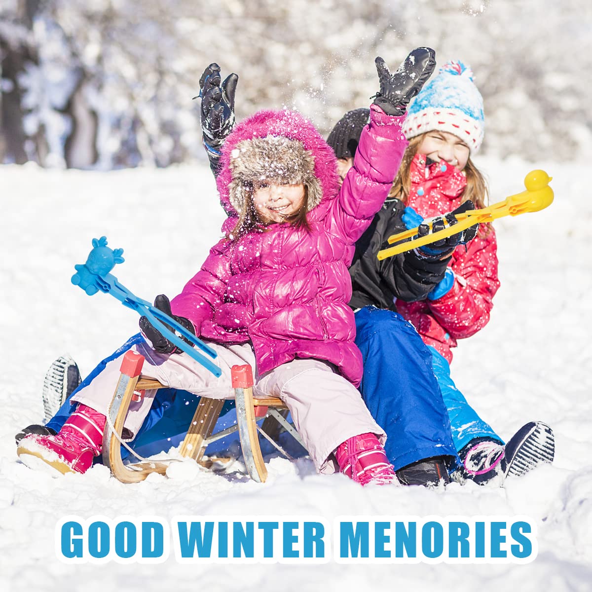 Holady 4PCS Large Snowball Maker Clips - Winter Snowball Maker Tools with Handles for Kids Outdoor Snowball Fights (Deer, Heart, Duck, Snowflake Shapes) - Perfect for Family Winter Fun & Snow Play Activities