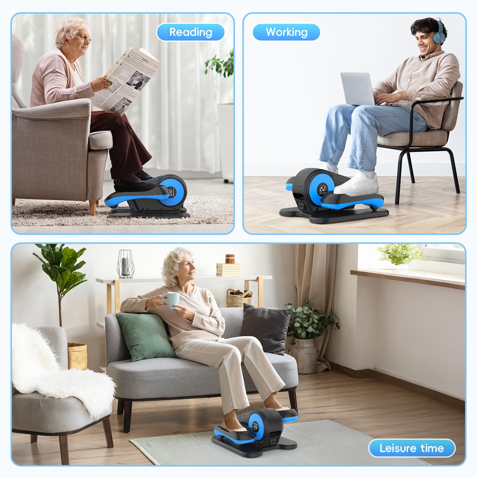 ANCHEER Under Desk Elliptical Machine - Motorized Leg Exerciser for Seniors & Office Workers, 12-Speed Adjustable Seated Elliptical Trainer - Perfect for Home Office, Physical Therapy & Sedentary Lifestyle