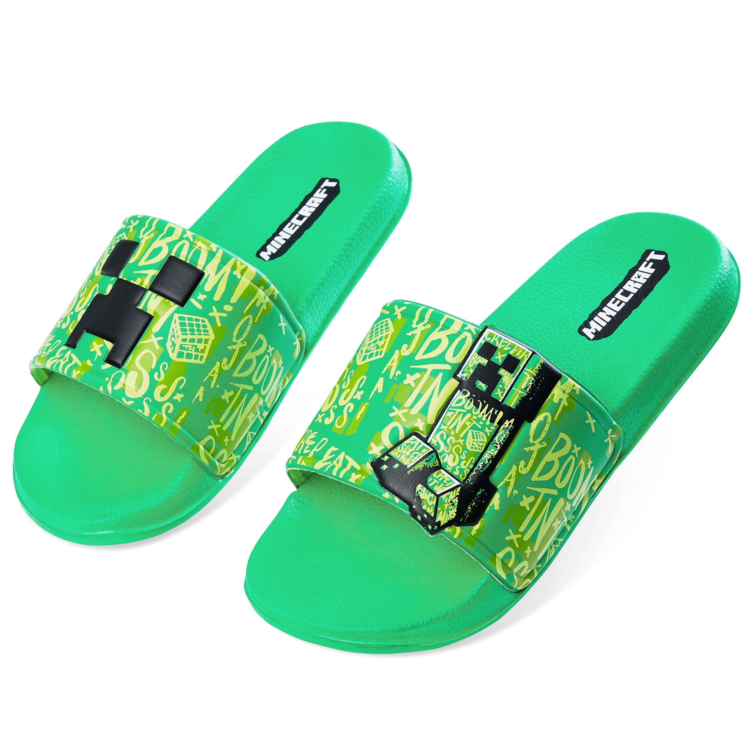 Minecraft Boys Slides & Flip Flops - Comfortable Beach & Pool Sandals for Kids - Perfect Summer Gifts for Boys - Great for Swimming, Vacation & Outdoor Play