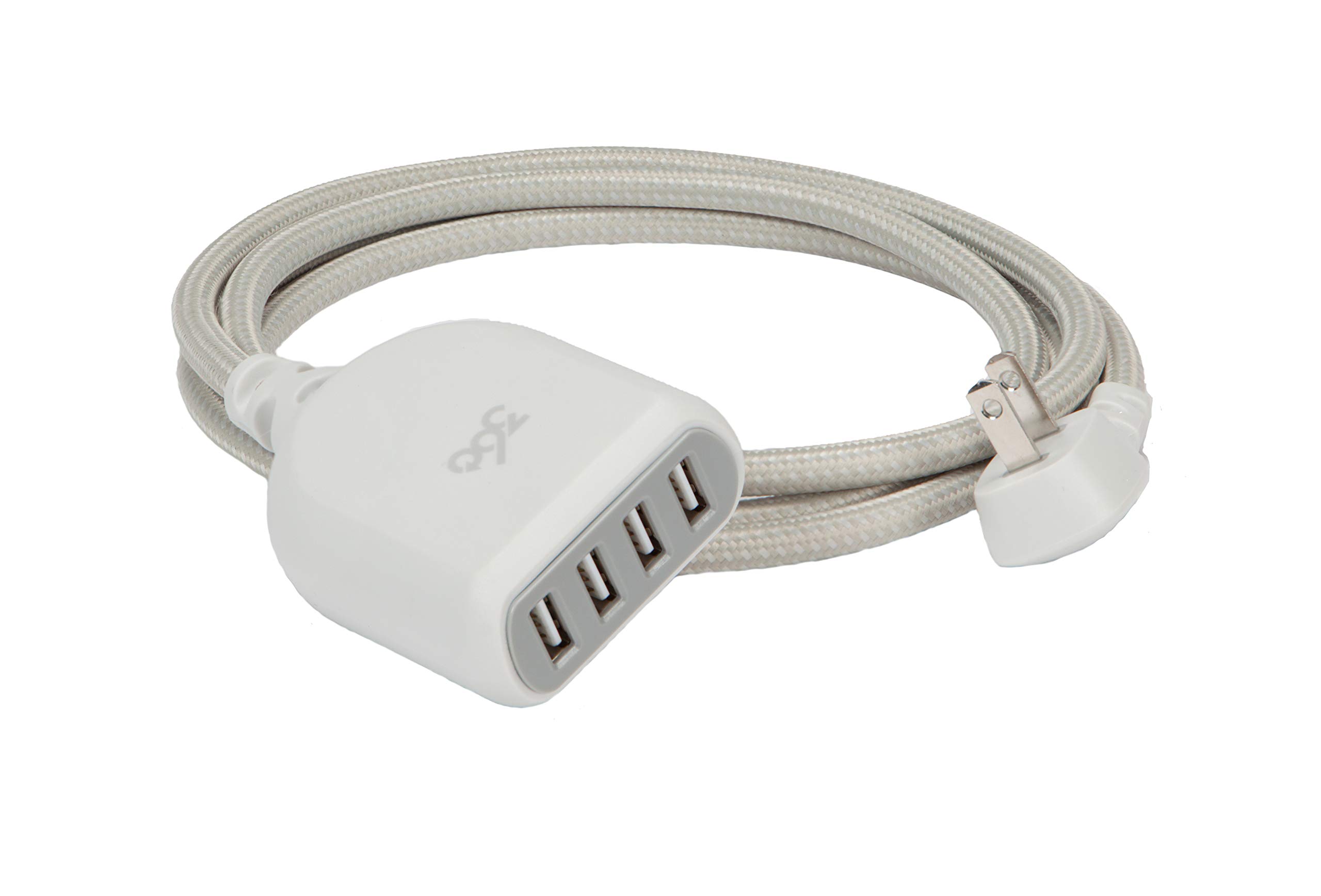 360 Electrical Habitat 4.8A 6-Foot 4-Port USB Extension Cord with Braided Casing | Fast Charging USB Hub for iPhone, Android, Tablet, USB-C Devices | Perfect for Home, Office, Travel & Multi-Device Charging