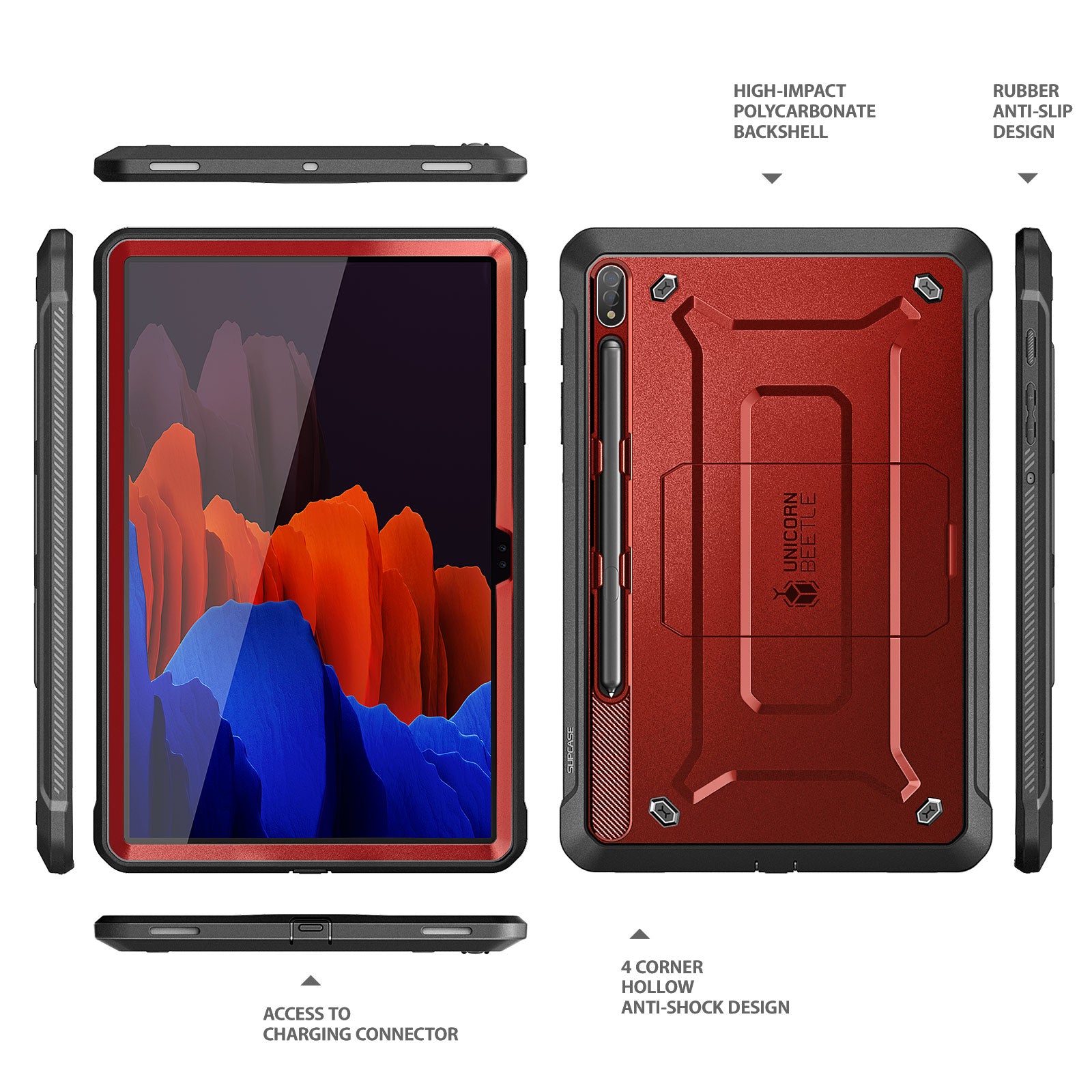 Samsung Galaxy Tab S8 Ultra (2022) Shockproof Case - Unicorn Beetle Pro Series Heavy Duty Rugged Cover with Built-in Screen Protector, Metallic Red - Perfect for Construction, Outdoor Adventures & Travel Protection