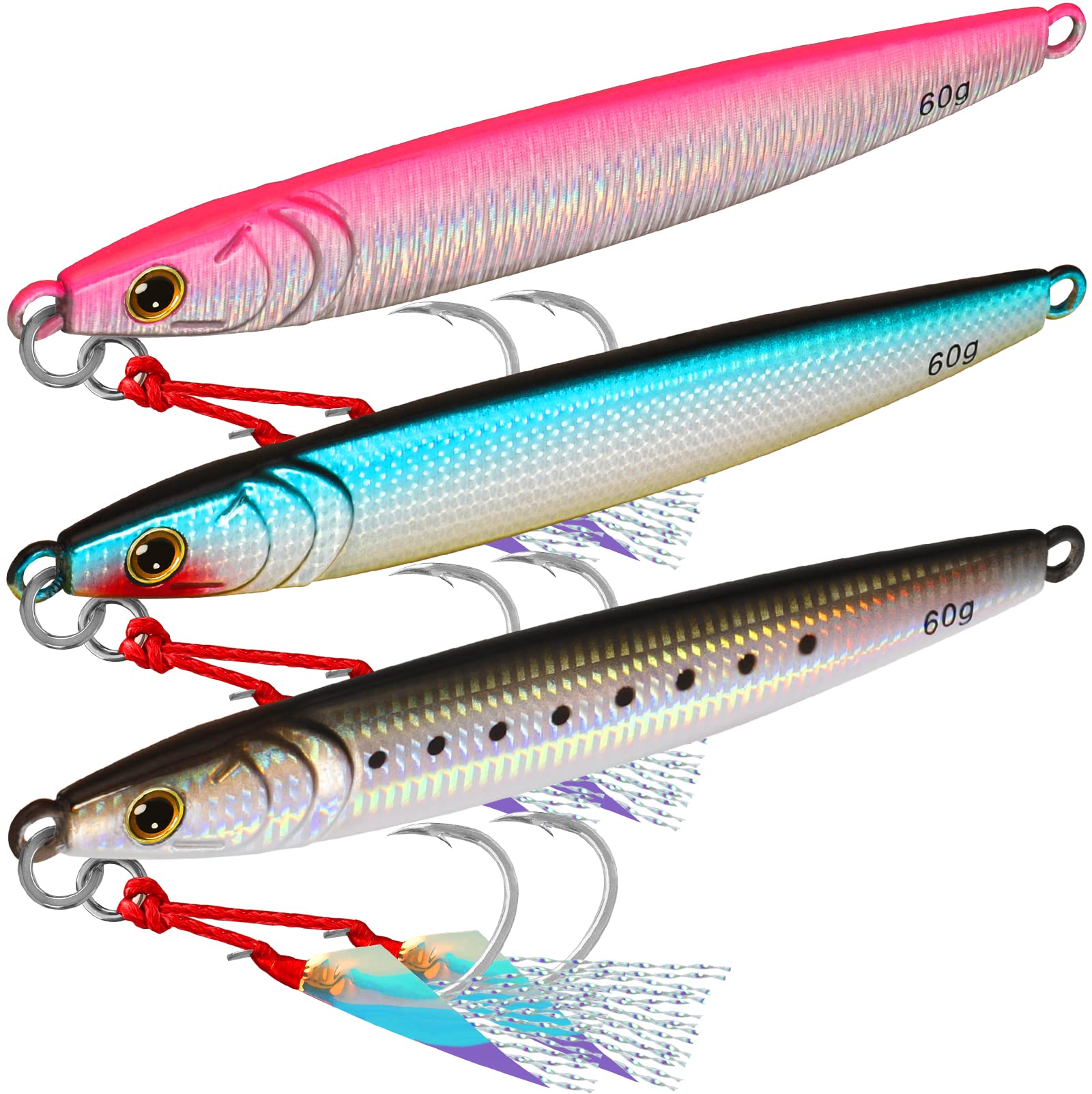 TRUSCEND Premium Saltwater Fishing Lures - Captain's Favorite Shiny Jigging Spoons for Bass, Salmon & Tuna | Slow Pitch Jigs with Sharp Hooks | Durable Lures for Deep Sea & Freshwater Fishing | Perfect for Jigging, Trolling & Casting