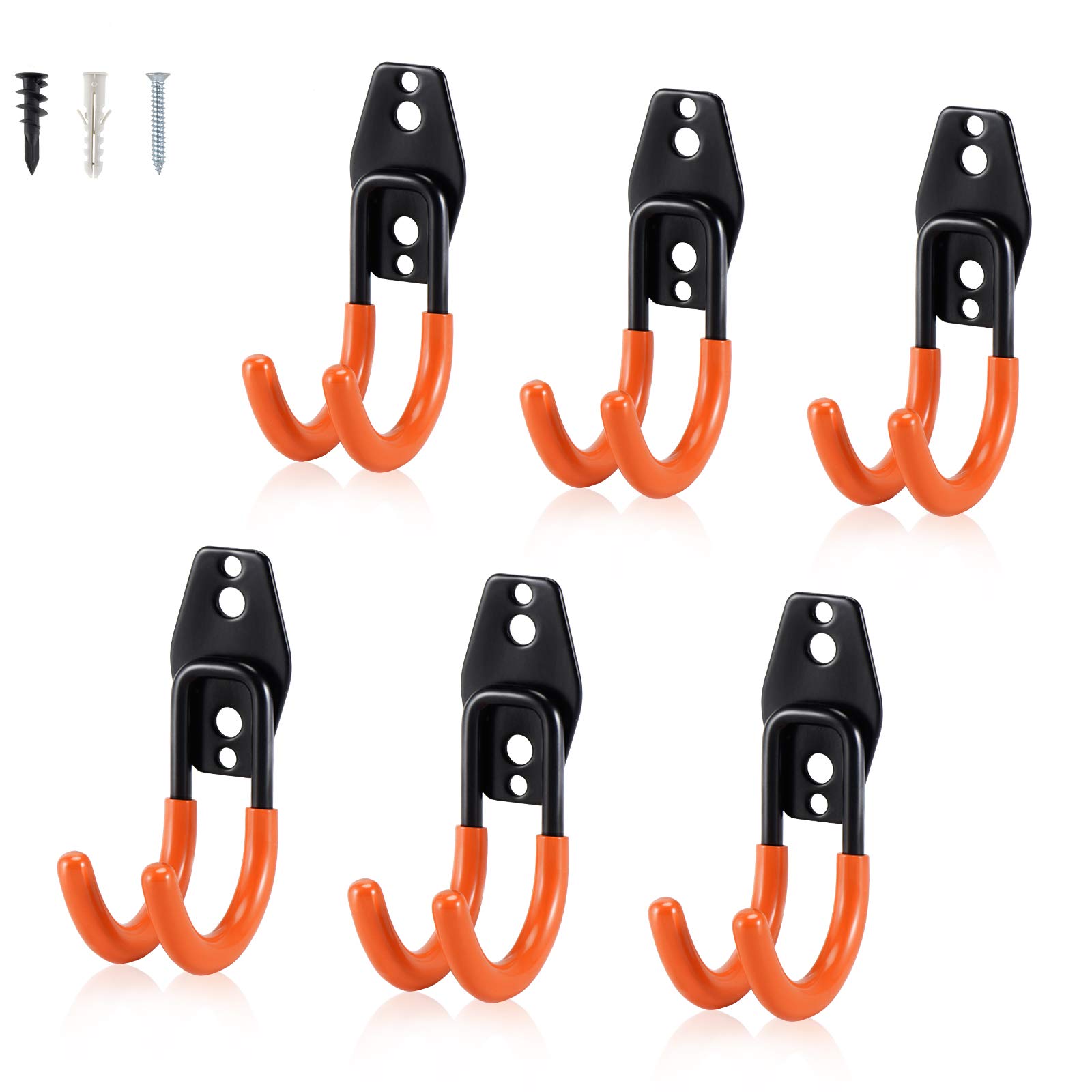 Heavy Duty Steel Garage Storage Hooks - 6 Pack Small J Utility Tool Hangers for Ladders, Bikes, Hoses - Wall Mount Organizer for Garage, Shed & Workshop Storage Solutions