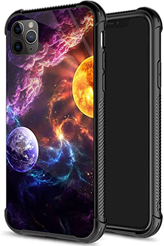 DAHAOGUO iPhone 11 Pro Max Case 6.5 inch - Colorful Star Earth Pattern Tempered Glass Cover [Anti-Scratch Protection] for Women Men & Teens - Stylish Protective Phone Case for Daily Use, Travel & Work
