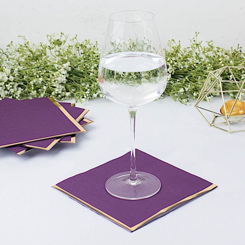50 Pcs 2-Ply Premium Cocktail Napkins with Elegant Gold Rim - Perfect for Dinner Parties, Weddings & Special Events