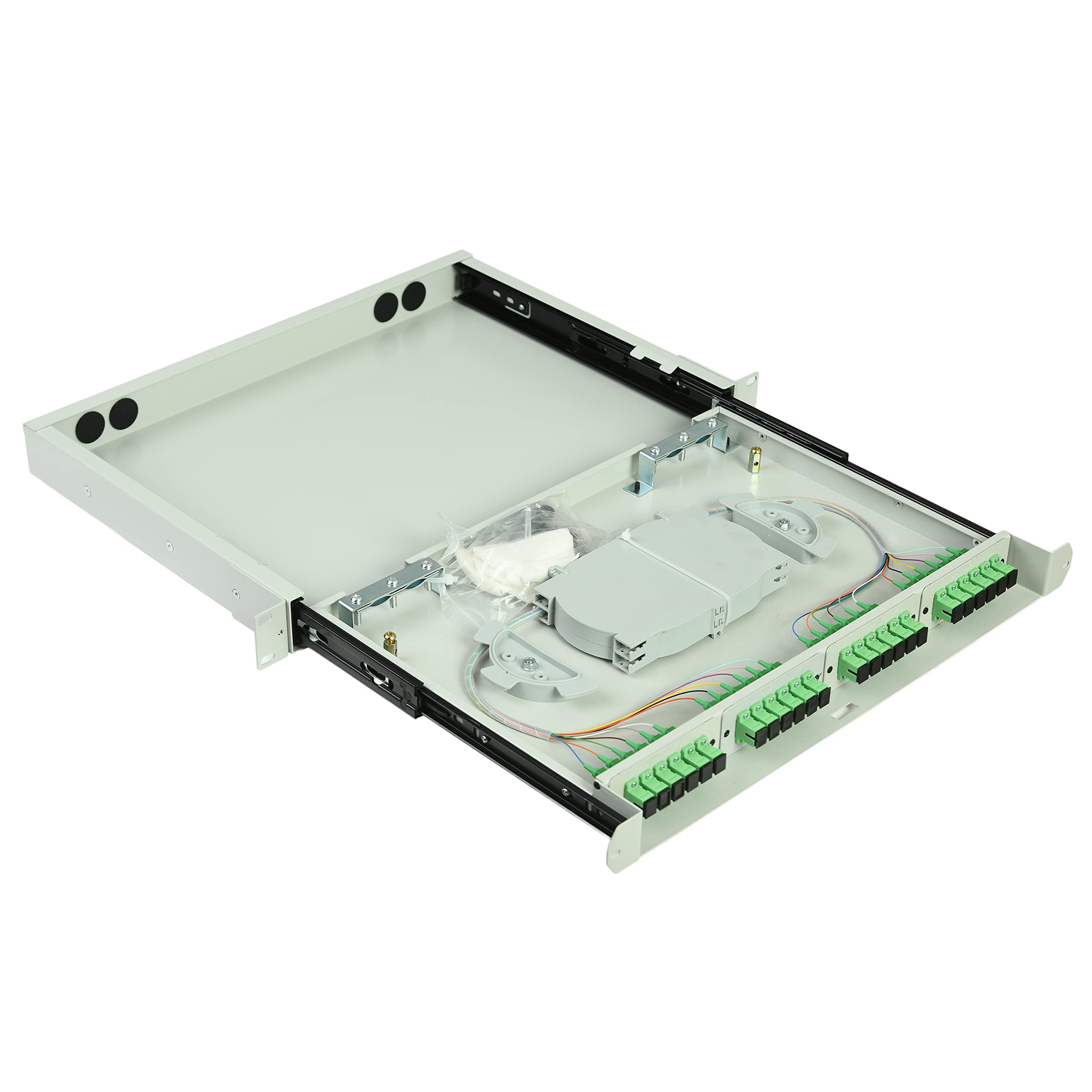 24 Port SC/APC Singlemode Fiber Optic Patch Panel - 1U Rack Mount Enclosure with Telescoping Sliding Design - 19