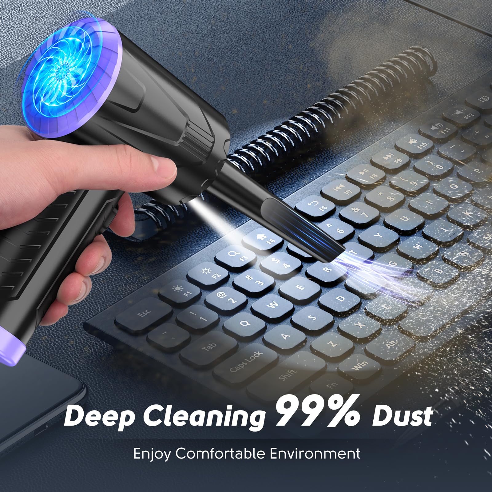 110,000 RPM Cordless Electric Air Duster - Rechargeable Keyboard & PC Cleaner for Dust Removal | Powerful Computer Blower for Electronics, Laptops, Gadgets & Workspaces (Purple)