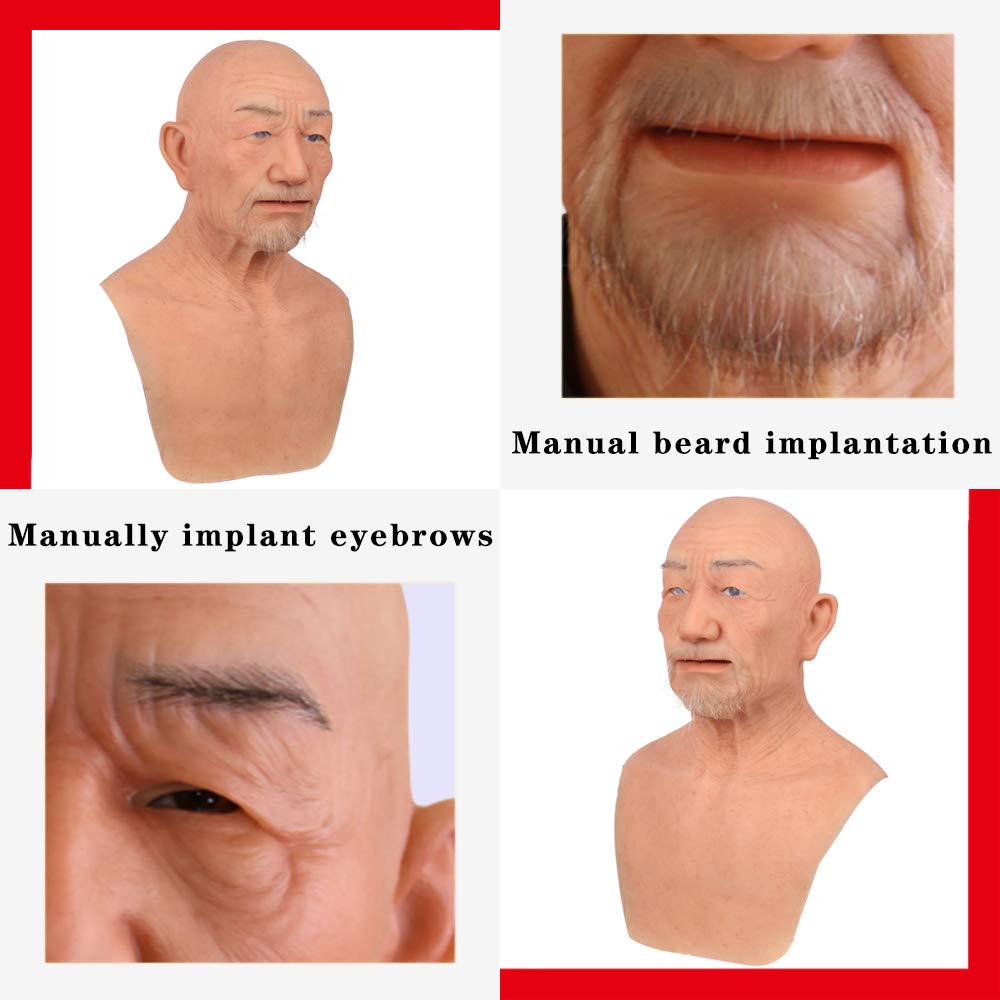 Realistic Old Man Silicone Head Mask - Halloween Costume for Crossdressers & Transgender Cosplay - Perfect for Halloween Parties, Costume Events, and Theatrical Performances