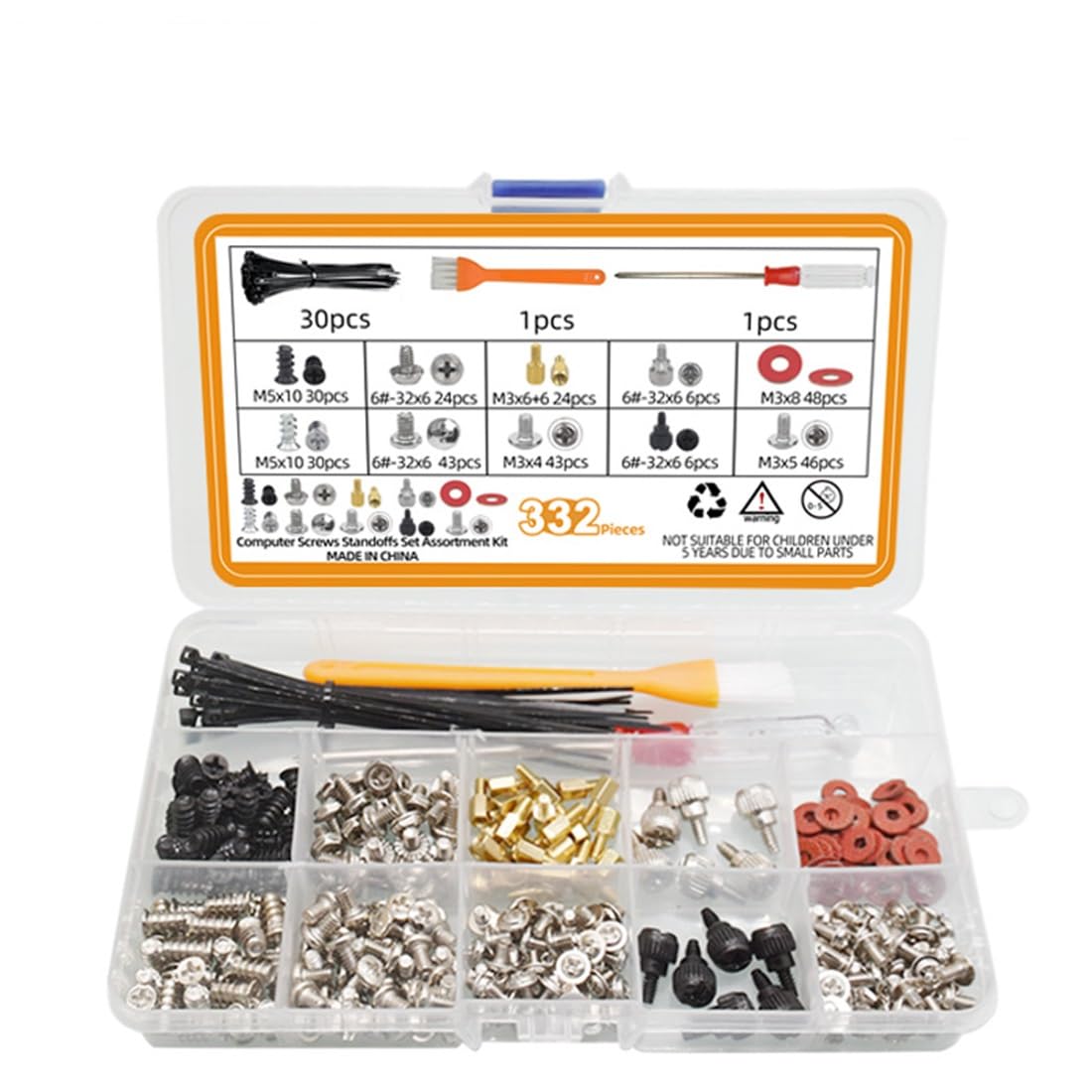 ZHHSUNY 332-Piece PC Screw Standoff Kit for Computer Case, Hard Drive, Motherboard, Cooler Fan & Graphics Cards - Perfect for PC Building, Upgrades & Repairs