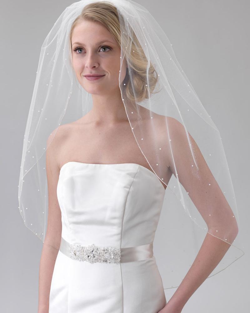 Elegant Scattered Pearl Veil with Pencil Edge - Perfect for Bridal Weddings, Prom Dances & Special Occasions
