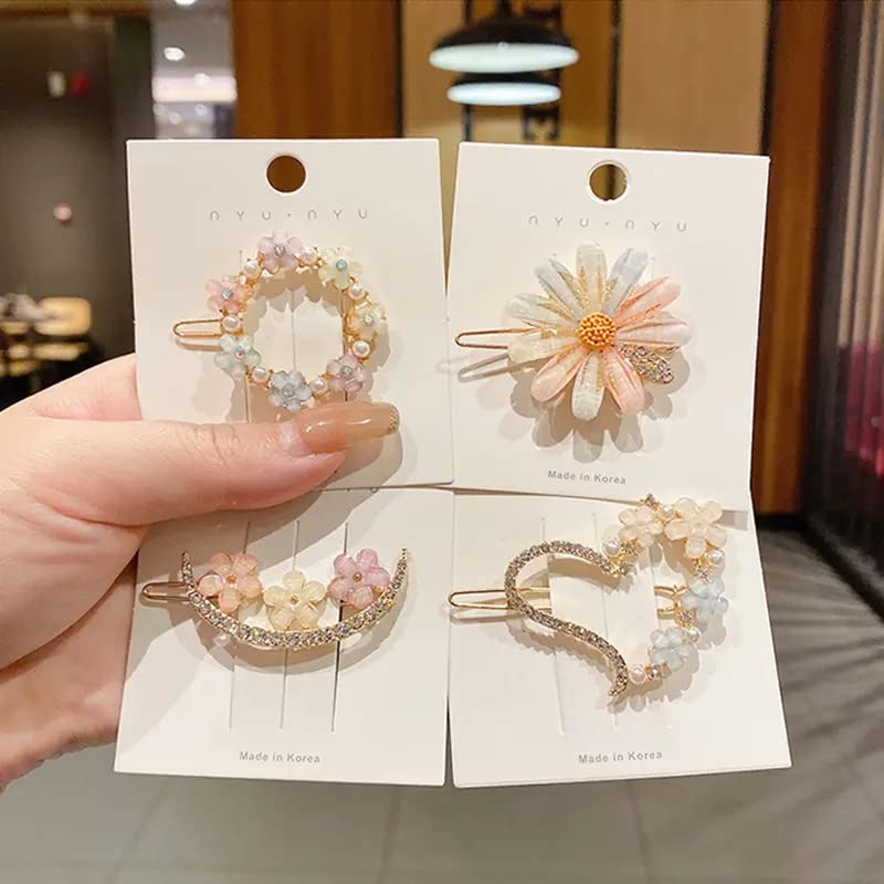 Blubby 4 Pack Floral Hair Clips for Women & Girls - Korean Style Hair Barrettes & Hairpins - Perfect for School, Parties & Everyday Styling