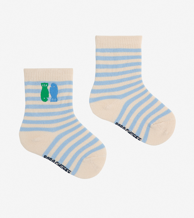 Bobo Choses Baby Striped Fish Cotton Socks - Soft & Comfortable Non-Slip Infant Socks for Boys & Girls - Perfect for Playtime, Crawling & Everyday Wear