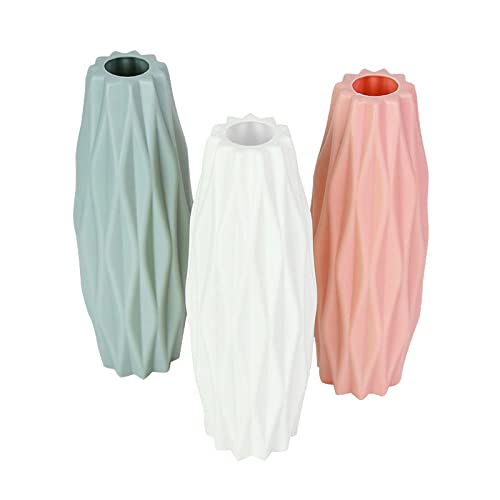 3-Piece Minimalist Vase Set - Modern Geometric Plastic Flower Vases for Floral Arrangements | Home & Office Decor | Perfect for Centerpieces, Wedding Decor, and Shelf Displays