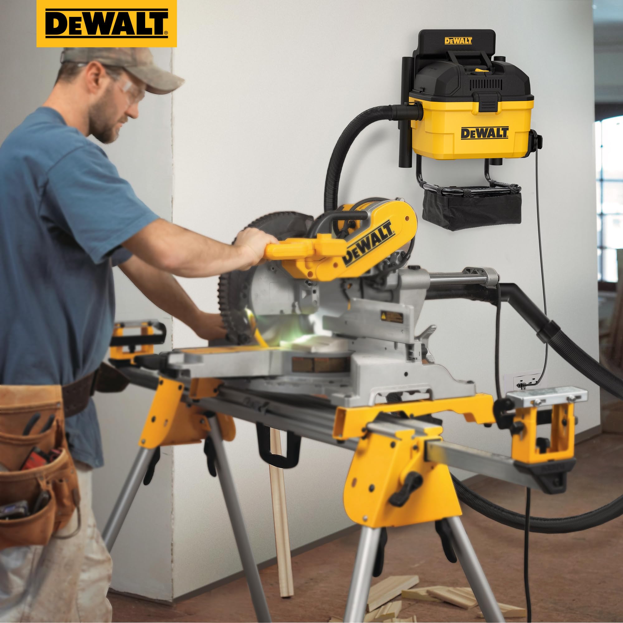 DEWALT 6 Gallon 5 HP Wall-Mounted Wet/Dry Vacuum Cleaner - Powerful Garage & Workshop Vacuum for Dust, Debris & Liquid Cleanup - Ideal for Home, Construction & Auto Detailing