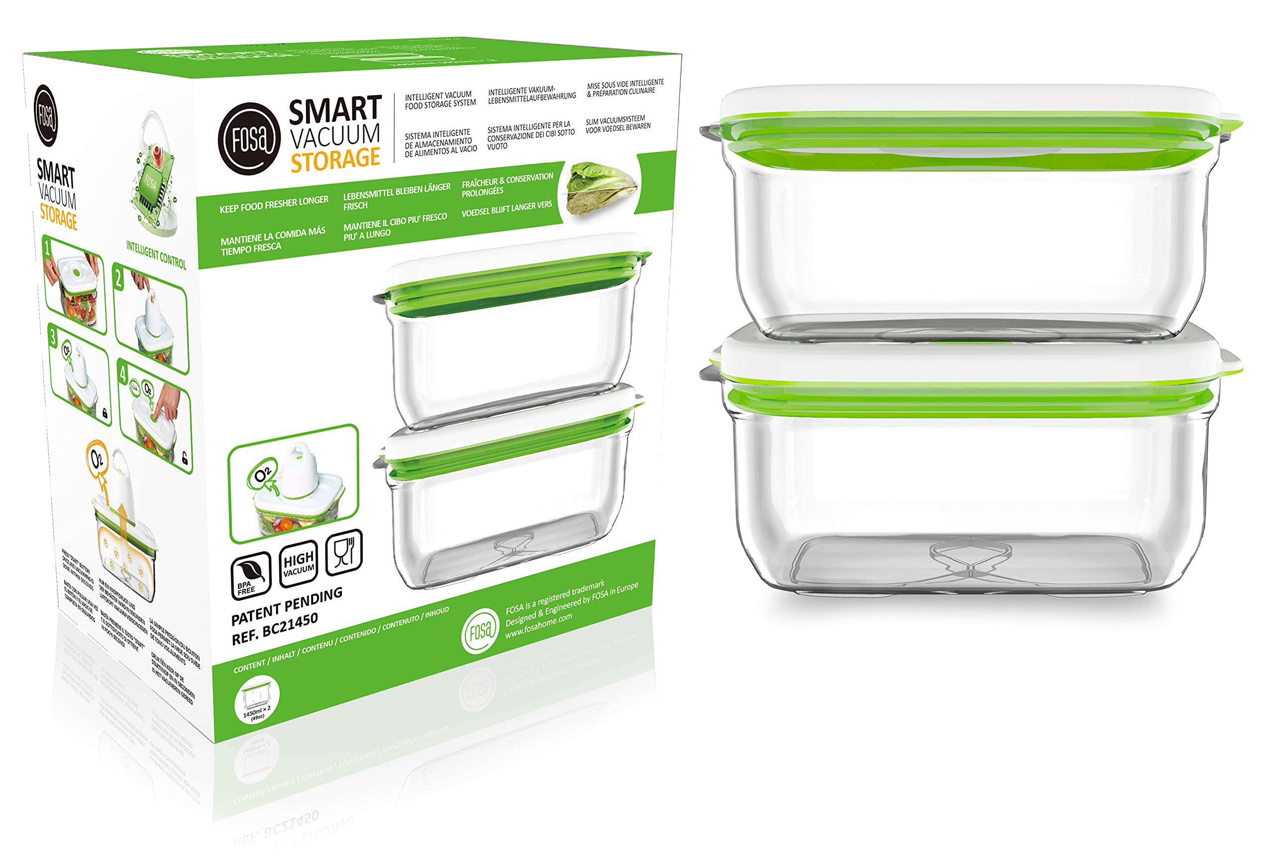 FOSA Vacuum Seal Food Storage Containers - 2 Pack Medium 49 oz Reusable BPA-Free Airtight Kitchen Containers for Meal Prep, Leftovers & Sous Vide (Vacuum Pump Sold Separately) | Perfect for Freezing, Organizing Pantry & Preserving Freshness