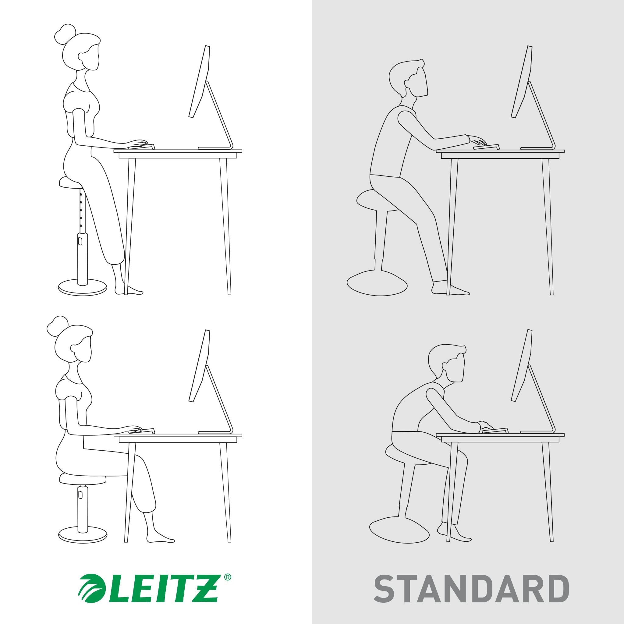 Leitz Active Sit Stand Stool - Adjustable Ergonomic Office Chair (46cm to 79cm Height) with Wobble & Swivel Base, Velvet Grey - Perfect for Home Office, Standing Desks & Workspaces