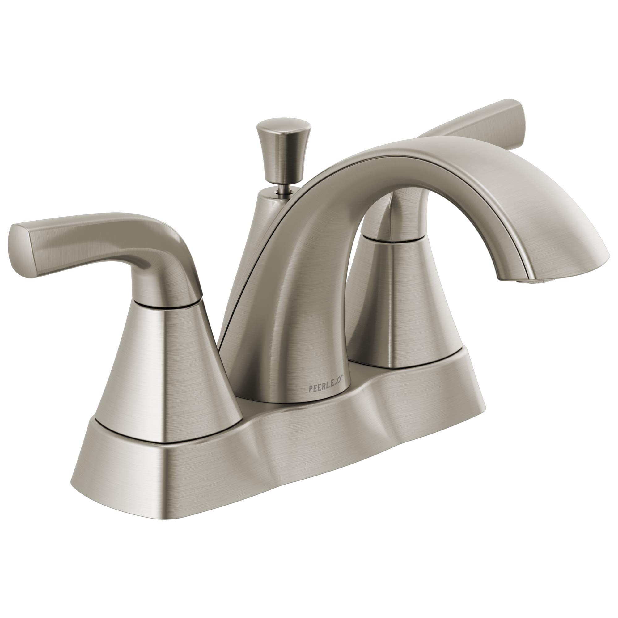 Peerless Parkwood Centerset Bathroom Faucet - Brushed Nickel 2-Handle Bathroom Sink Faucet with Pop-Up Drain Assembly (P2535LF-BN) - Perfect for Modern Bathroom Renovations & Small Space Vanities
