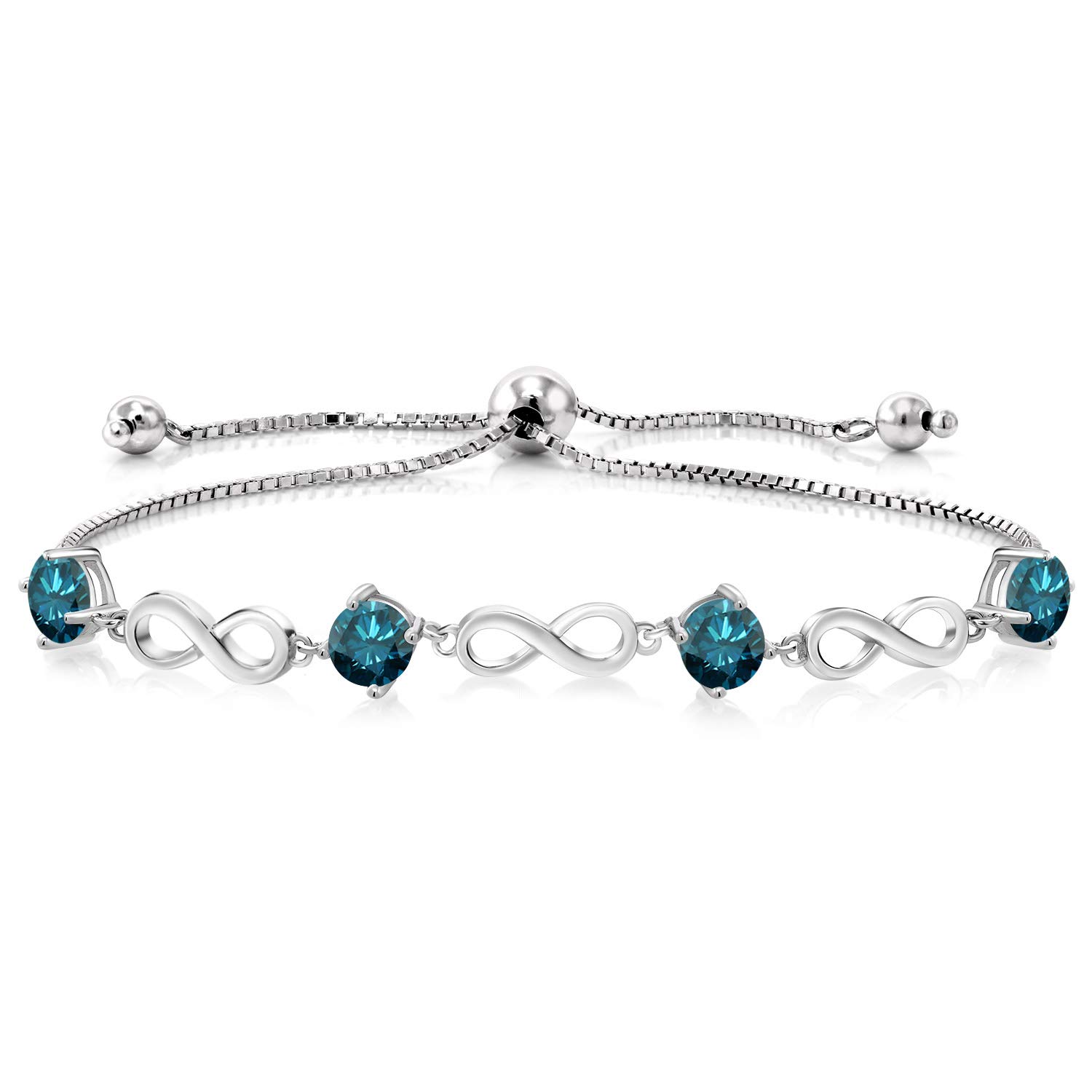 2.20 Ct Round Blue Diamond Tennis Bracelet for Women - 925 Sterling Silver Adjustable Infinity Bracelet by Gem Stone King | Elegant Jewelry Gift for Anniversary, Birthday & Special Occasions
