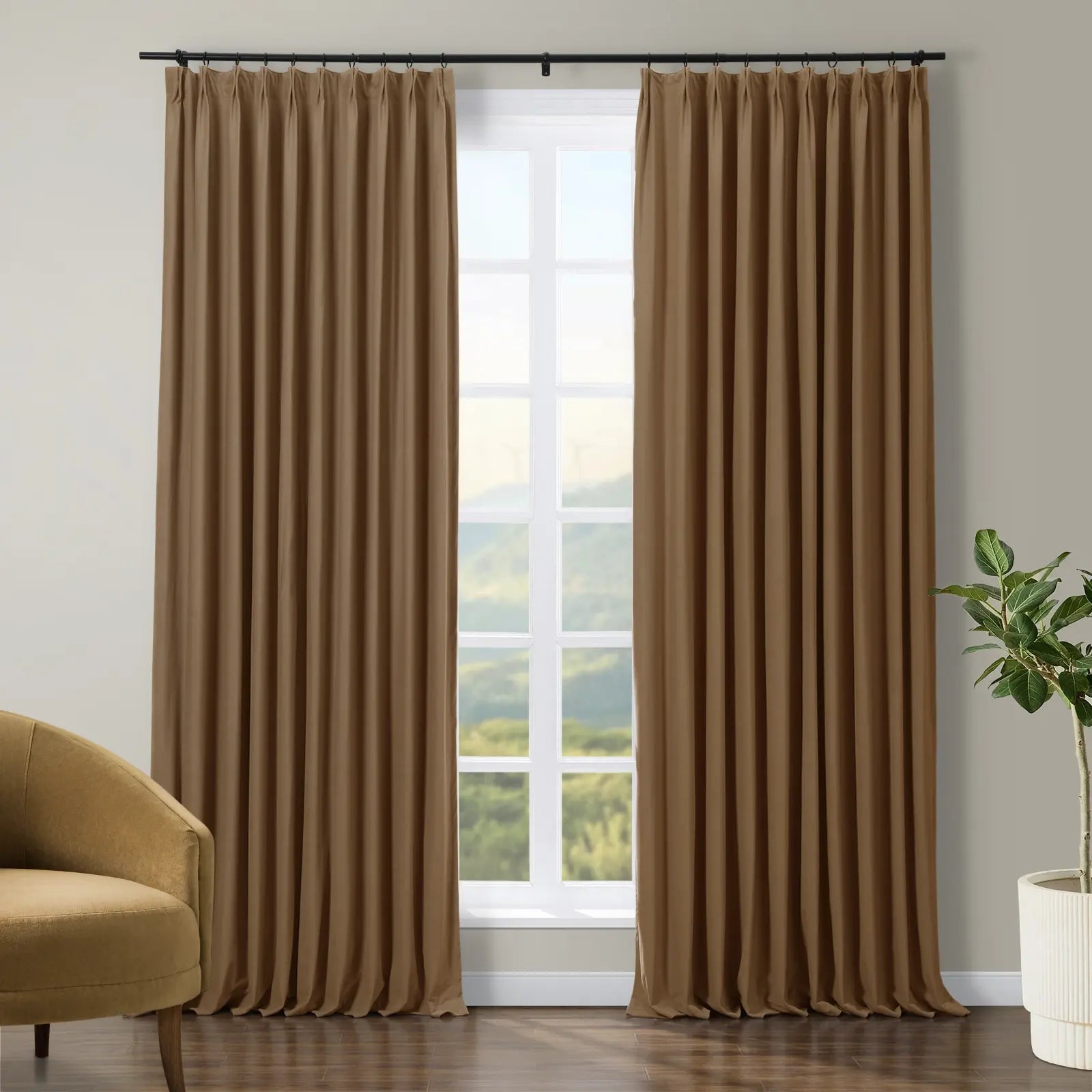 Premium Velvet Curtains - Blackout Thermal Insulated Pleated Drapes for Living Room & Bedroom - Soft Luxury Window Treatments for Home Decor & Noise Reduction