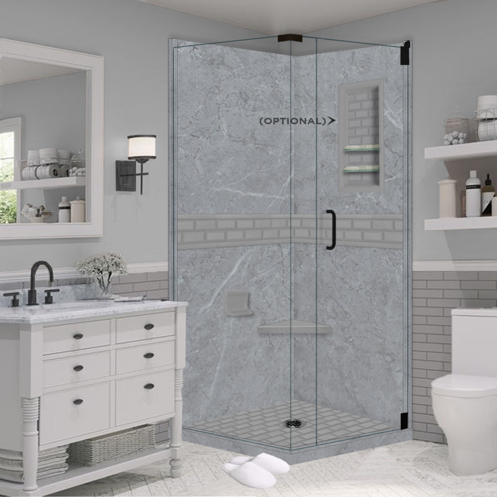 Grio Marble Subway Tile Corner Shower Enclosure Kit - Waterproof Bathroom Upgrade for Modern Homes & Luxury Hotels