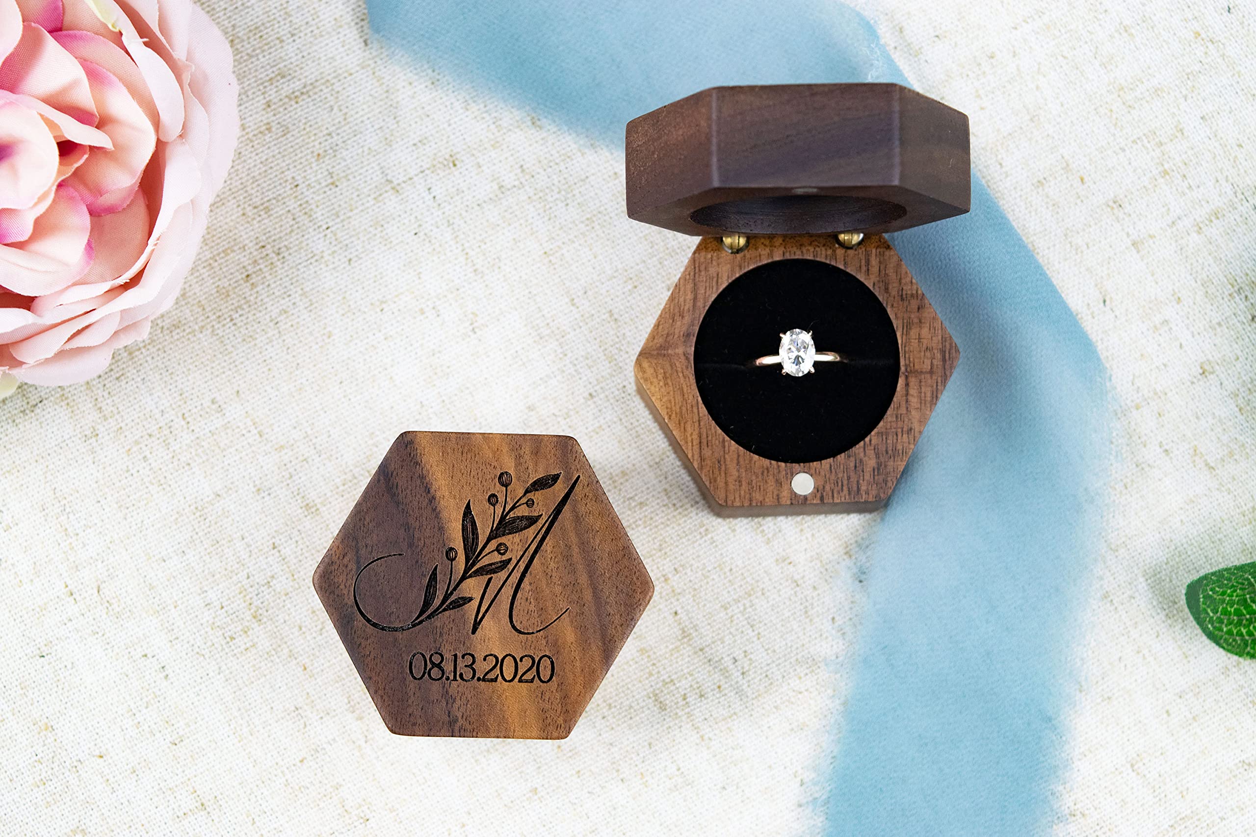 Custom Walnut Engagement Ring Box for Proposal - Personalized Wedding Ring Box for Her - Handcrafted Wooden Jewelry Gift Box - Perfect for Surprise Proposals & Romantic Moments