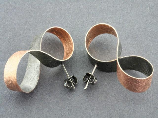 Rose Gold & Oxidized Infinity Ribbon Stud Earrings - Elegant Jewelry for Women, Perfect for Parties, Weddings & Everyday Wear