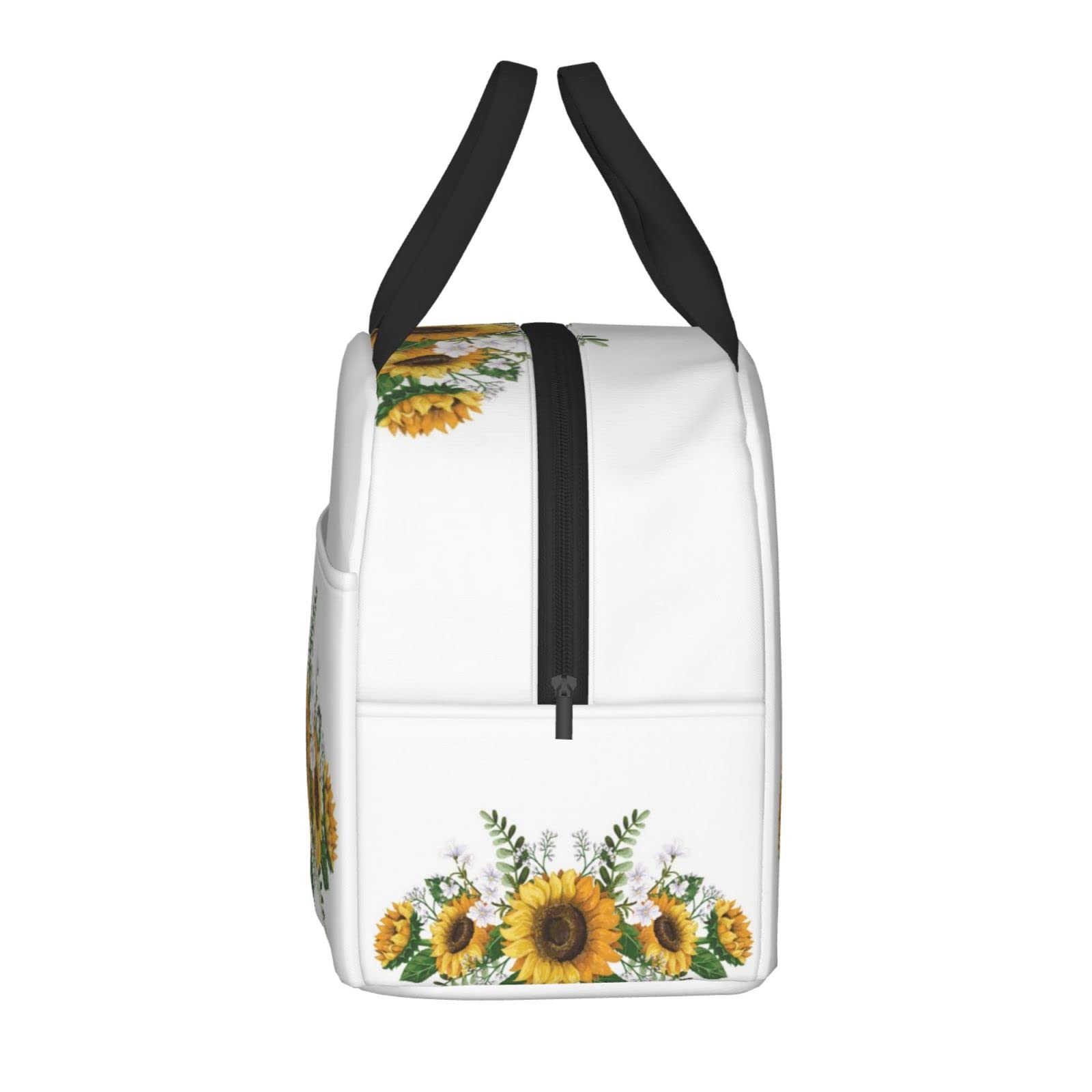 **Insulated Sunflower White Lunch Box for Kids - Reusable Lunch Bag for Boys & Girls, Perfect for School, Camping, Hiking, Picnic, Beach & Travel - Ideal for Meals On-the-Go**
