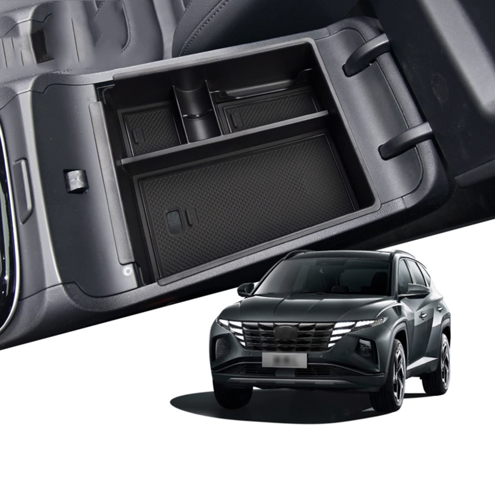 2021-2022 Hyundai Tucson NX4 Center Console Organizer - Secondary Storage Tray & Armrest Insert with Non-Slip Mats | Perfect for Car Accessories, Road Trips & Daily Commute
