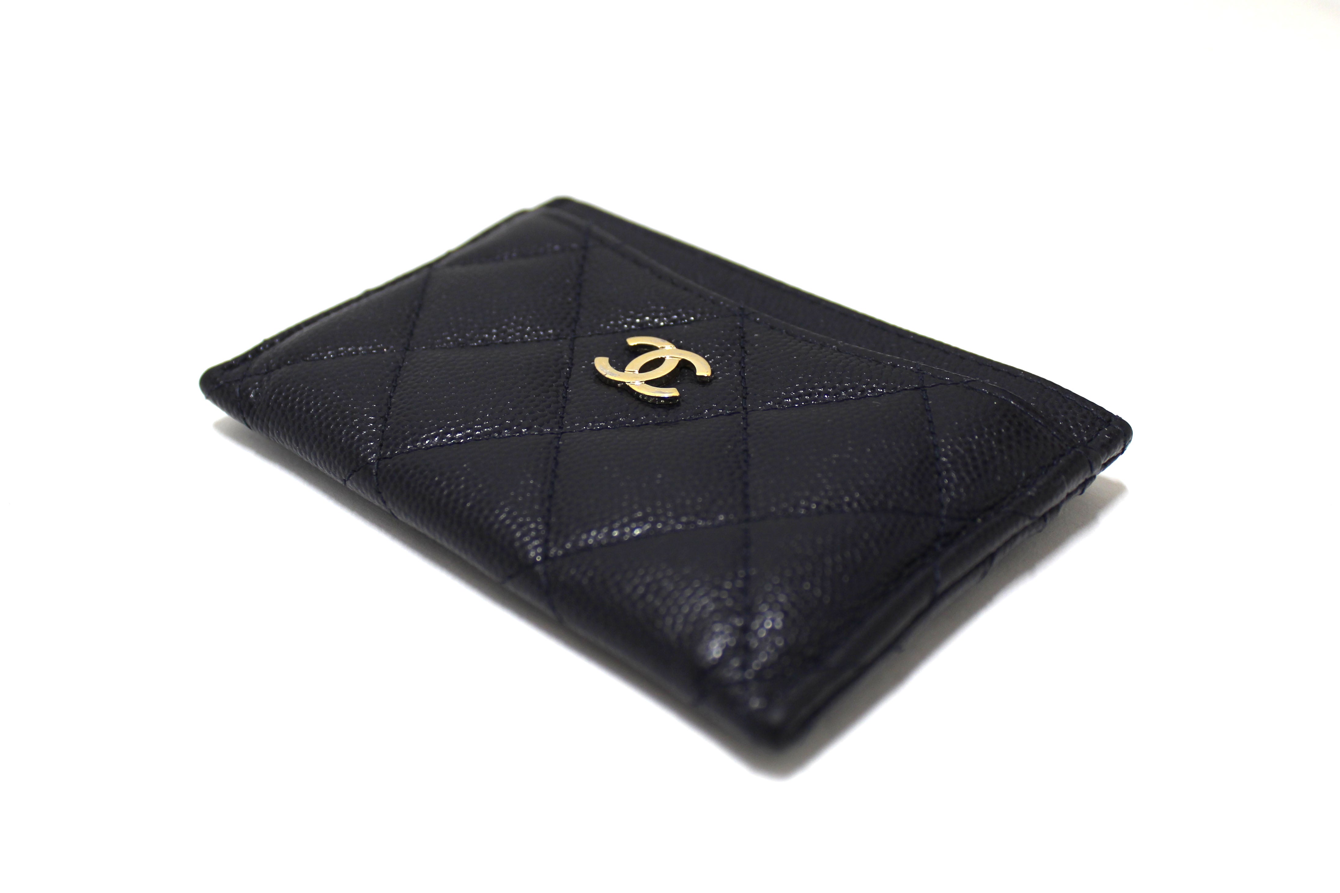 Authentic Chanel Navy Blue Quilted Caviar Leather Card Holder Wallet - Luxury Compact Credit Card Case for Women, Perfect for Everyday Use, Travel & Gift Giving