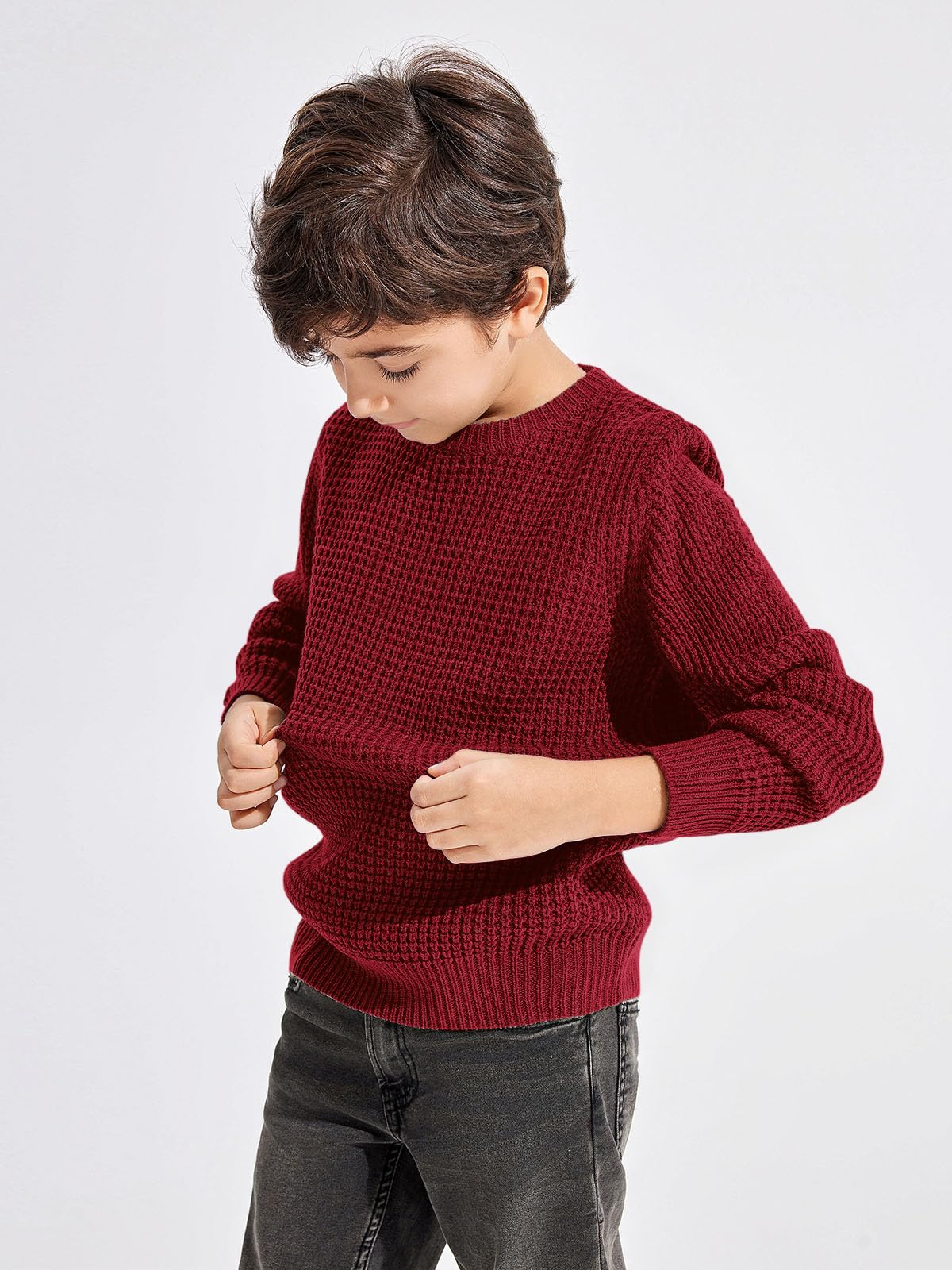 Haloumoning Boys Casual Pullover Sweaters - Kids Chunky Knit Crewneck Jumper Tops for Ages 4-14 - Warm Winter Outfits for School & Playtime