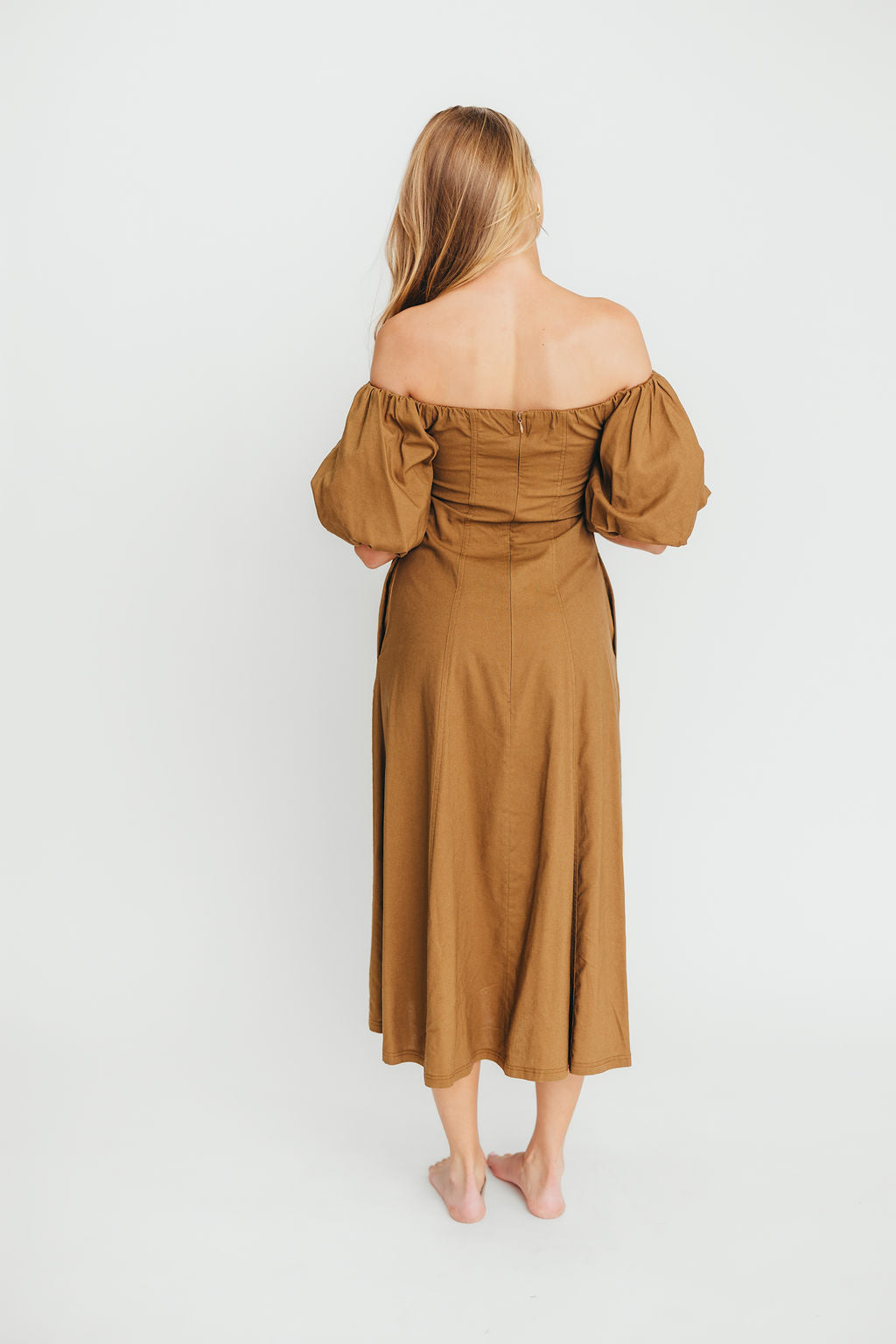 Serenity Off The Shoulder Midi Dress - Flowy Coconut Color Summer Dress for Women | Beach Wedding, Date Night, Vacation Outfit