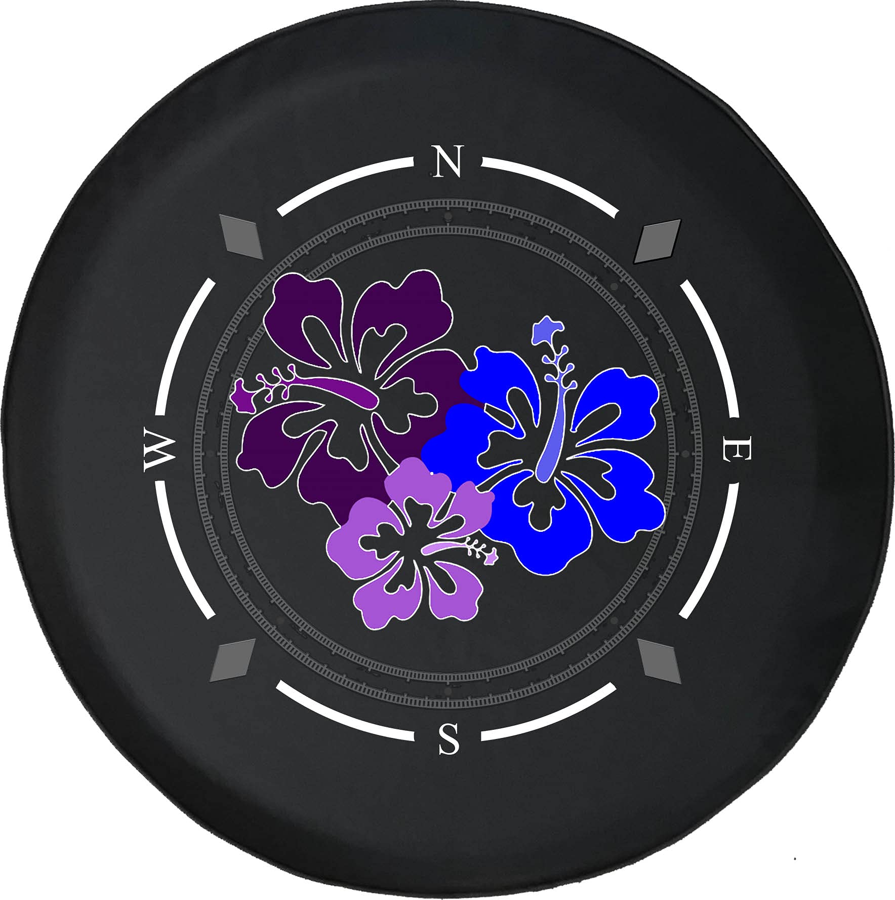 American Unlimited Spare Tire Cover with Compass & Tropical Flower Design - Universal Fit for SUV, Trailer, RV & Most Vehicles | Waterproof Wheel Protection for Outdoor Adventures & Road Trips