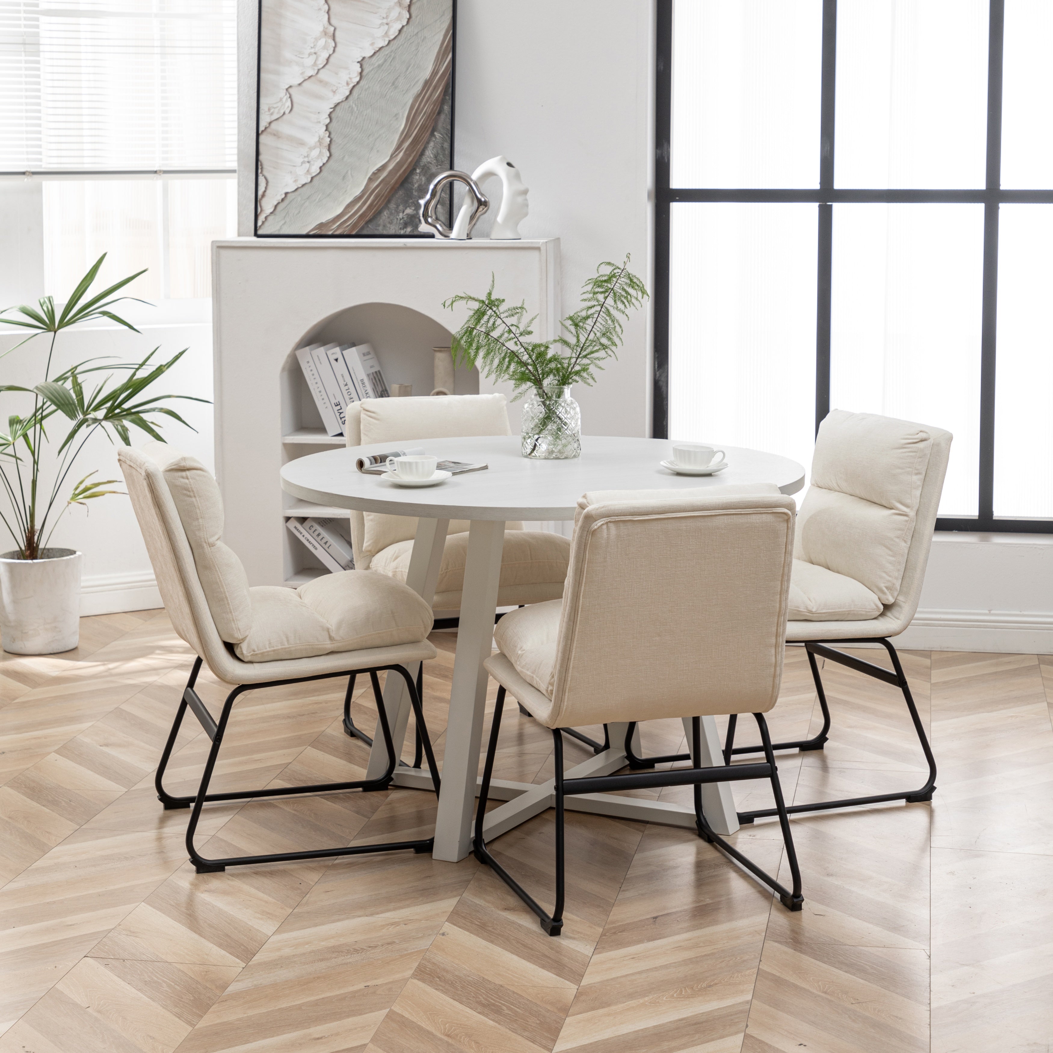 Roundhill Furniture Innes 5-Piece Round Dining Set with Trestle Table & 4 Stylish Chairs - Perfect for Small Spaces, Breakfast Nooks & Cozy Family Meals